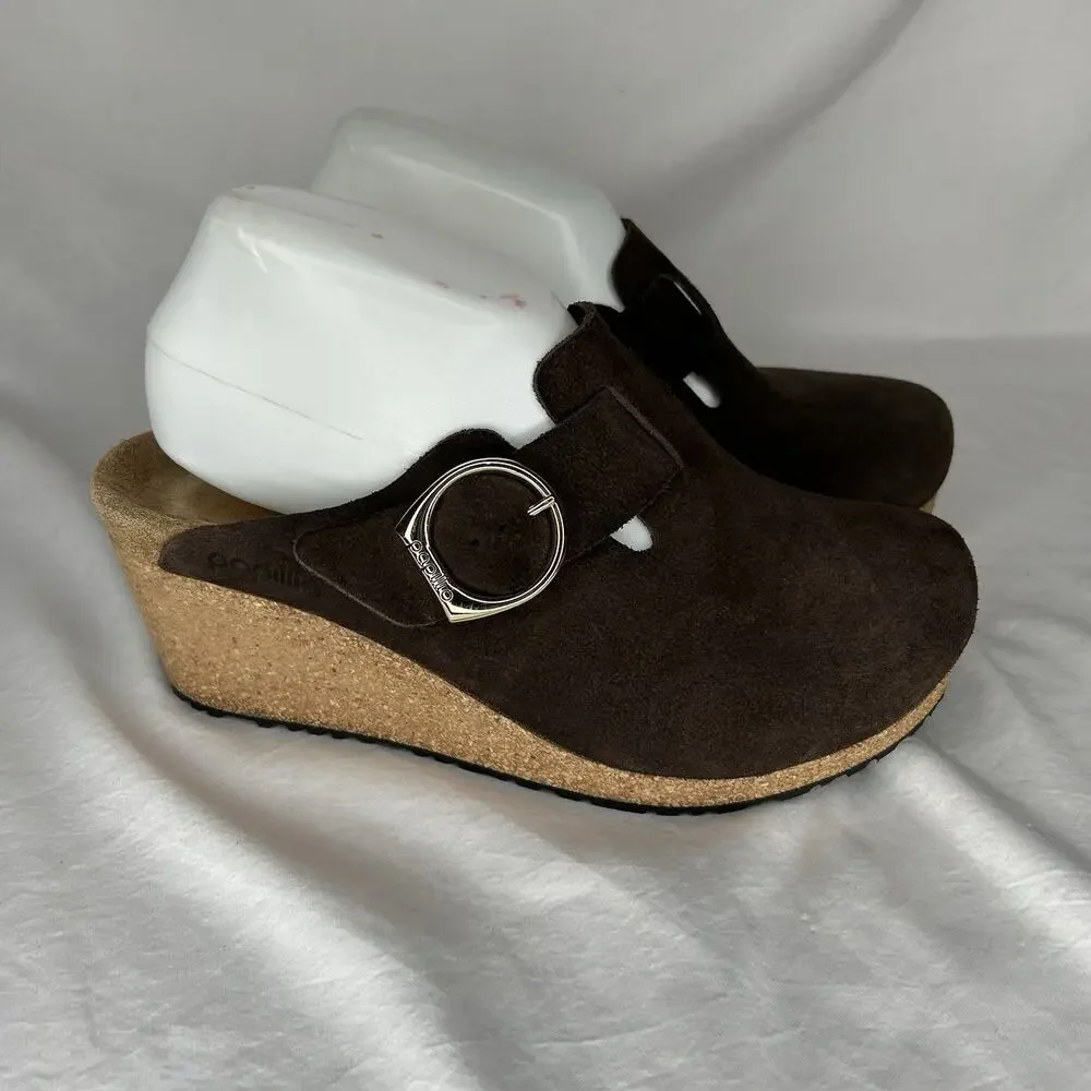 Birkenstock Papillio Fanny Women's Brown Suede Wedge Mules Size 38